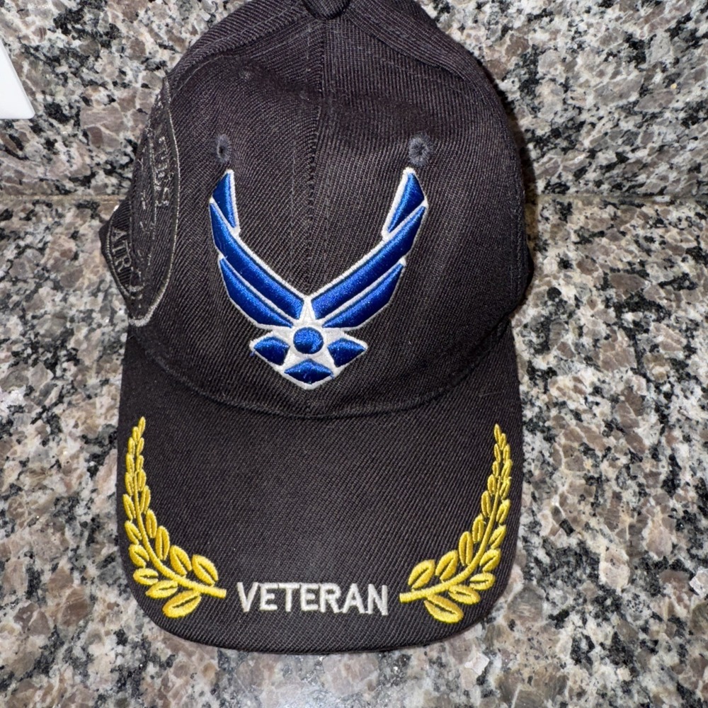 mens USAF "veteran"‎ Black hat baseball cap AIr Force Adjustable Back Official